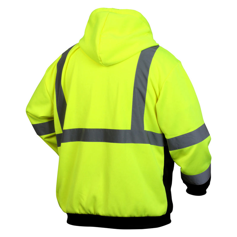 Pyramex RSZH32 Type R Class 3 Hi-Vis Lime Zip Black Bottom Hooded Sweatshirt, view 3 of 4