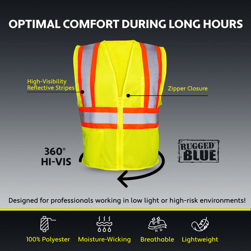 Rugged Blue Type R Class 2 Hi-Vis Two-Tone Mesh Safety Vest, view 6 of 8
