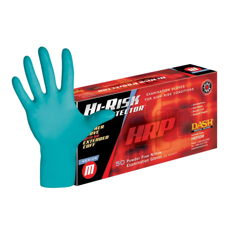 DASH Hi-Risk Protector Nitrile Exam Grade Disposable Gloves, Teal, 5.9 mil, Box of 50, view 1 of 10