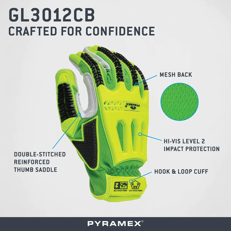 Pyramex GL3012CB Premium Goatskin Leather Driver Para-Aramid A6 Cut Gloves, Hi-Vis Lime, view 2 of 7