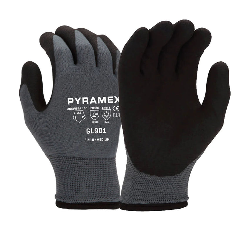 Pyramex Safety GL901 Insulated A2 Cut HPT Dipped Gloves, Gray, view 1 of 3