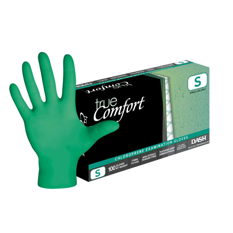 DASH True Comfort Polychloroprene Exam Grade Disposable Gloves, Green, 5.1 mil, Box of 100, view 1 of 10