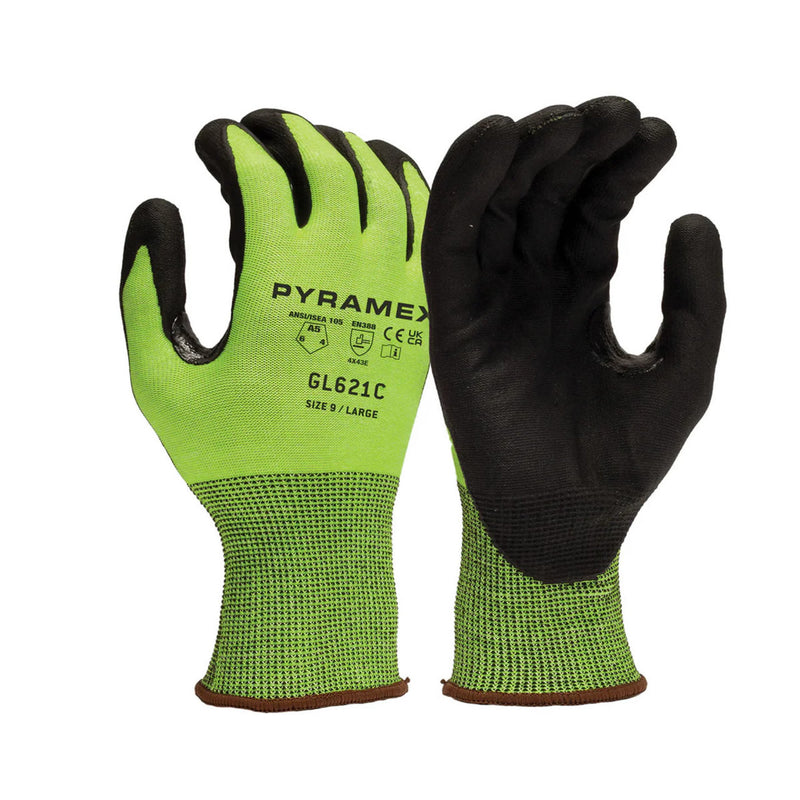 Pyramex GL621C A5 Cut Micro-Foam Nitrile Dipped Gloves, Hi-Vis Lime/Black, view 1 of 3
