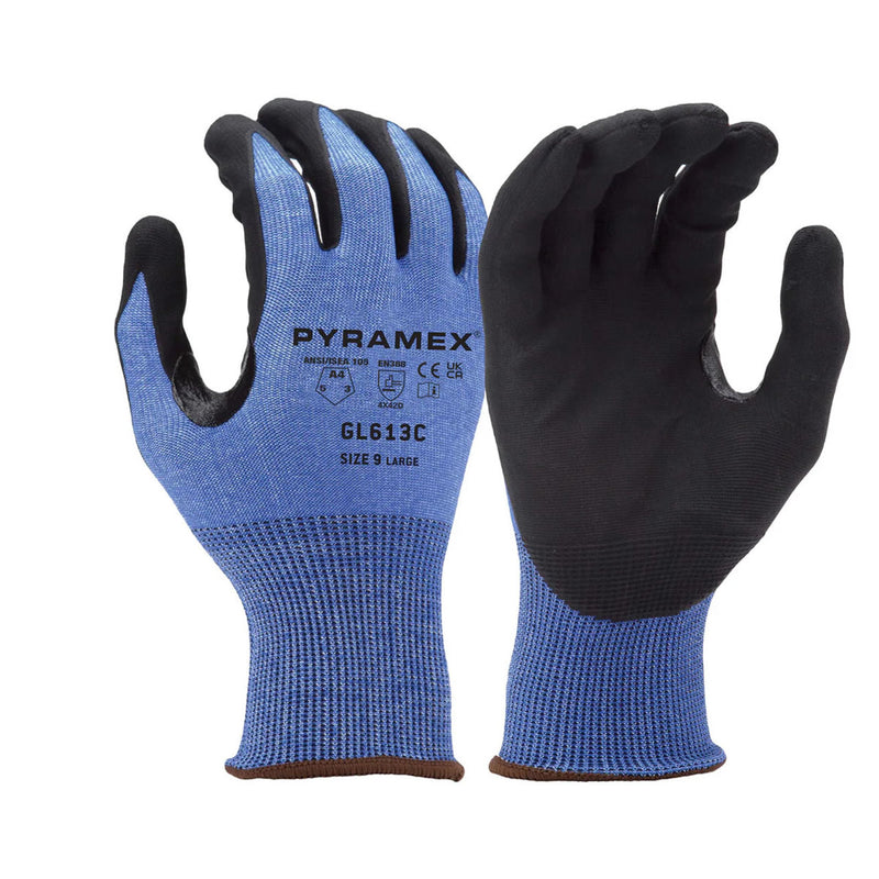 Pyramex Safety GL613C Touchscreen A4 Cut Micro-Foam Nitrile Dipped Gloves, Blue, view 1 of 8