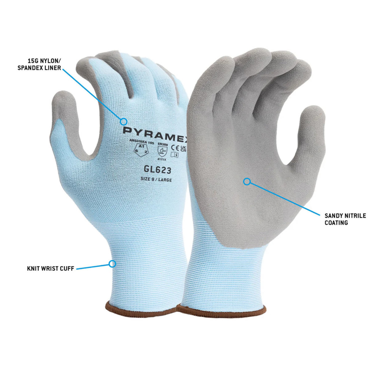 Pyramex GL623 A1 Cut Sandy Nitrile Dipped Gloves, Blue/Gray Pyramex GL623 A1 Cut Sandy Nitrile Dipped Gloves, Blue/Gray