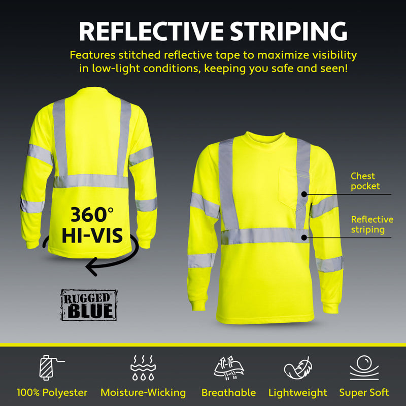 Rugged Blue Type R Class 3 Hi-Vis Long Sleeve Shirt, Hi-Vis Yellow, view 6 of 8