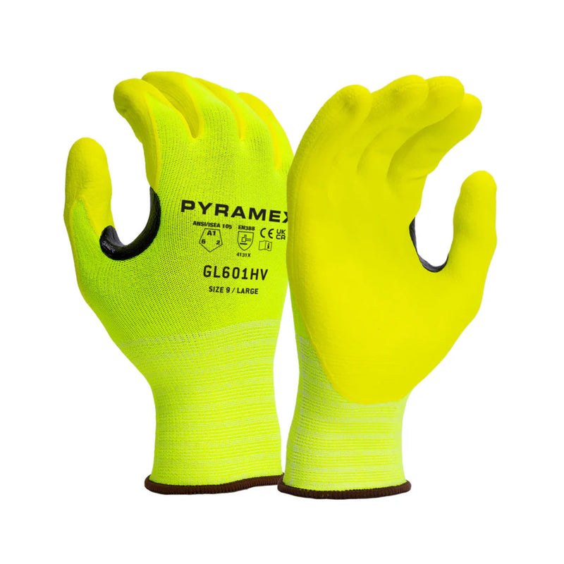 Pyramex GL601HV A1 Cut Micro-Foam Nitrile Dipped Gloves, Hi-Vis Lime, view 1 of 3