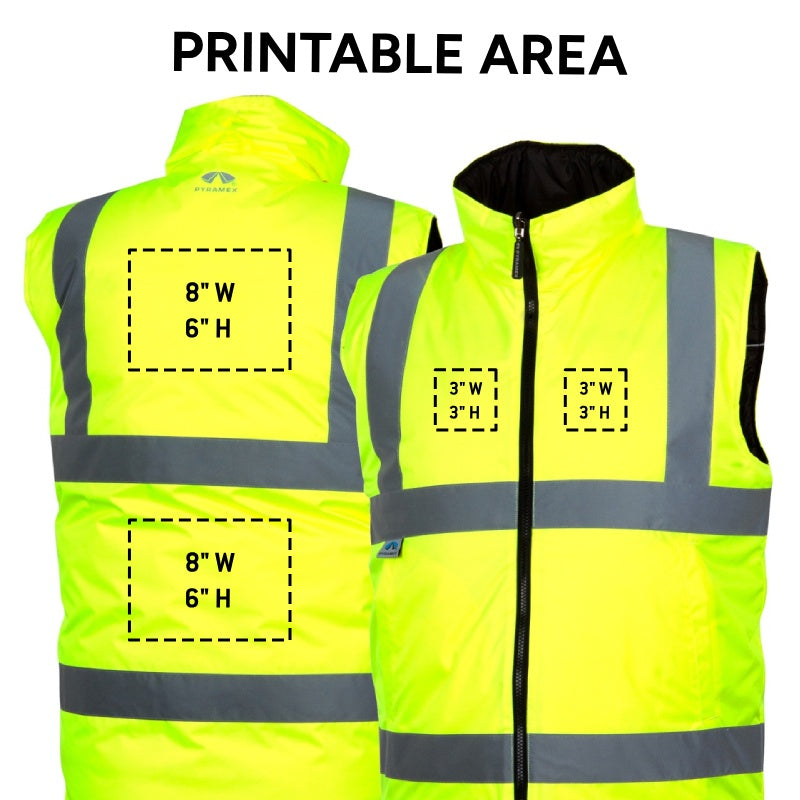 Custom Pyramex RWVZ45 Type R Class 2 Hi-Vis Reversible Insulated Safety Vest Custom Pyramex RWVZ45 Type R Class 2 Hi-Vis Reversible Insulated Safety Vest