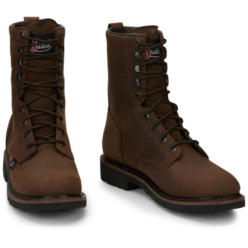 Justin Men's Drywall 8" Waterproof EH Soft Toe Boots, SE960, Brown, view 2 of 6