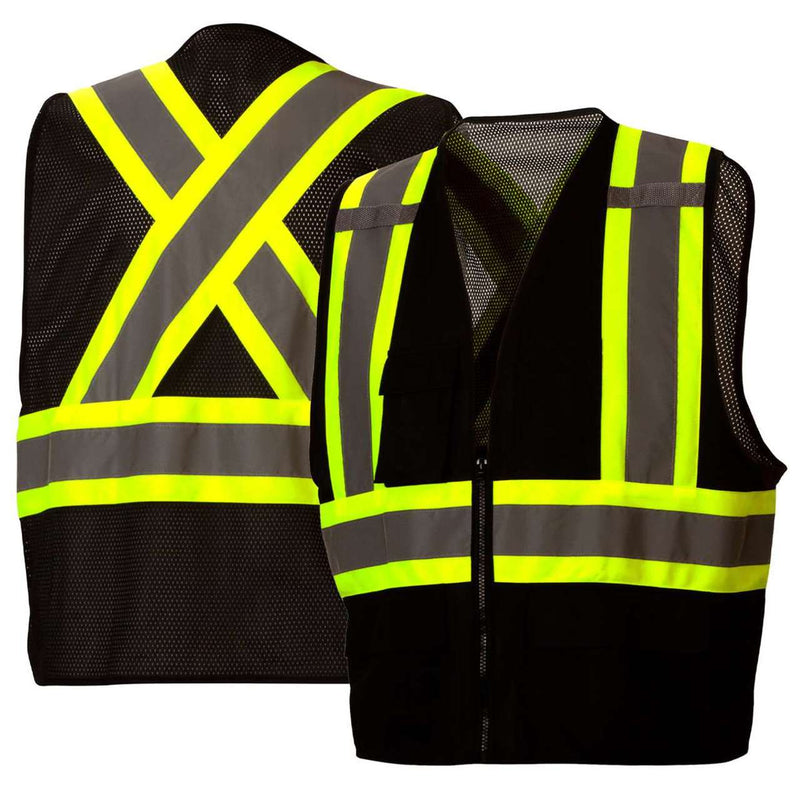 Pyramex RCZ2411 Type O Class 1 Enhanced Visibility Safety Vest Contrasting Color Trim with X Back, view 3 of 4