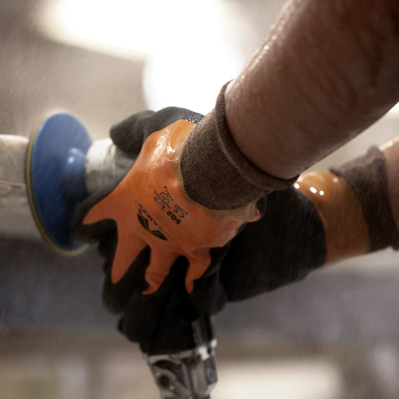 Pyramex GL502 Water Resistant Sandy Latex Double Dipped Gloves, Hi-Vis Orange, view 2 of 2