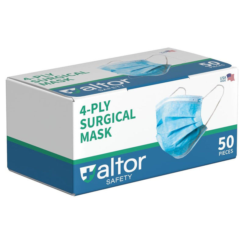 Altor Safety Surgical Mask with No Nose Wire 62232NW, 4-Ply ASTM Level 3, USA Made, Blue, Box of 50, view 1 of 2