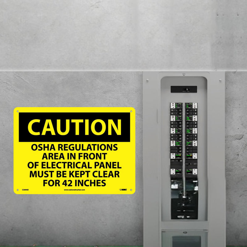 Caution Area In Front Of Electrical Panel Must Be Kept Clear For 42 Inches 10x14 Aluminum Sign, view 2 of 2