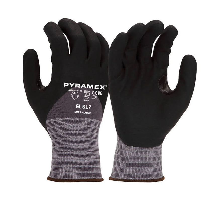 Pyramex GL617 Micro-Foam Nitrile Dipped Gloves, Gray/Black, view 1 of 3
