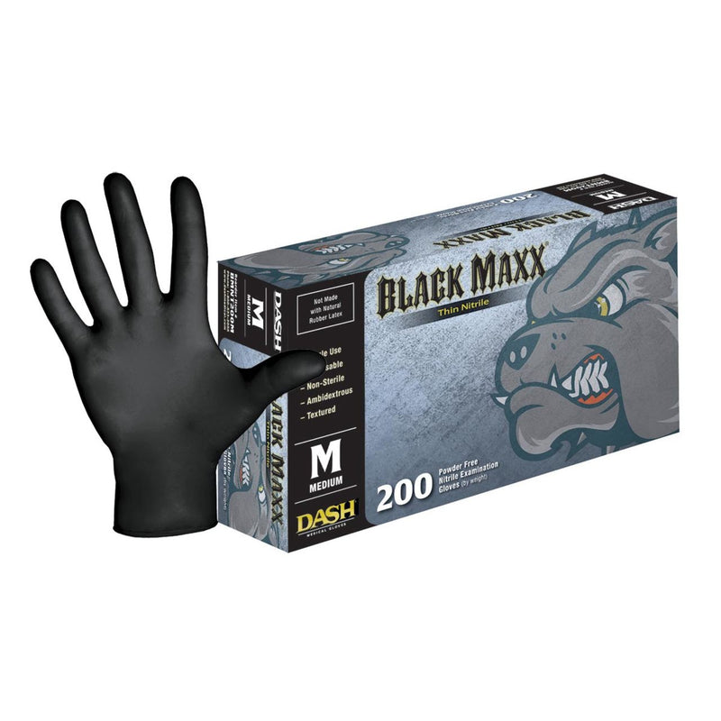 DASH Black Maxx Thin Nitrile Disposable Exam Grade Disposable Gloves, Black, 3 mil, Box of 200, view 1 of 13