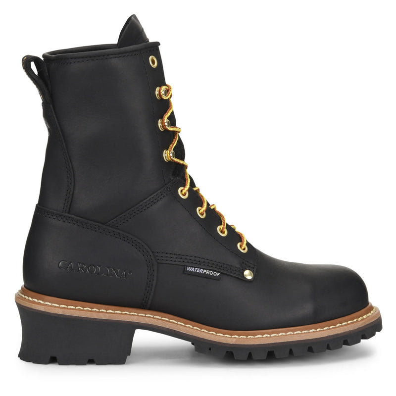 Carolina Men's Spruce 8" Logger Waterproof EH Steel Toe Boots, CA9823, Black, view 1 of 7