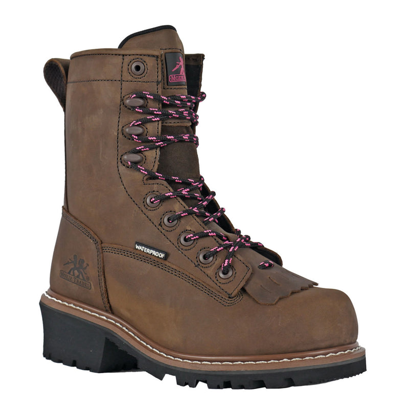 Moxie Trades Women's Mareen 8" Logger Waterproof Composite Toe Boots, MT28028, Brown, view 1 of 8