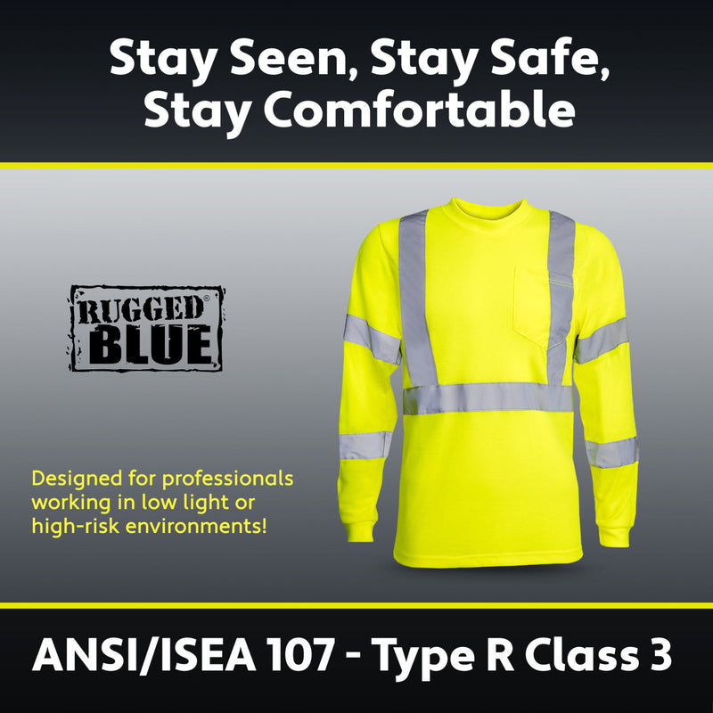 Rugged Blue Type R Class 3 Hi-Vis Long Sleeve Shirt, Hi-Vis Yellow, view 7 of 8