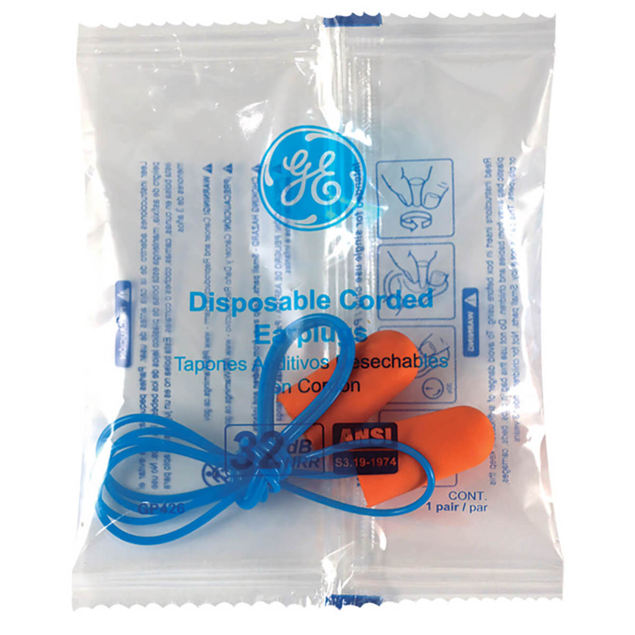 General Electric 32 dB Polyurethane Foam Bullet Earplugs - Orange - 100 Pair - GP426 General Electric 32 dB Polyurethane Foam Bullet Earplugs - Orange - 100 Pair - GP426