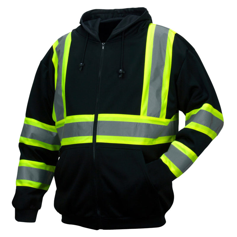 Pyramex RSZH34 Type O Class 1 Enhanced Visibility Black Zip Hooded Sweatshirt, view 1 of 5