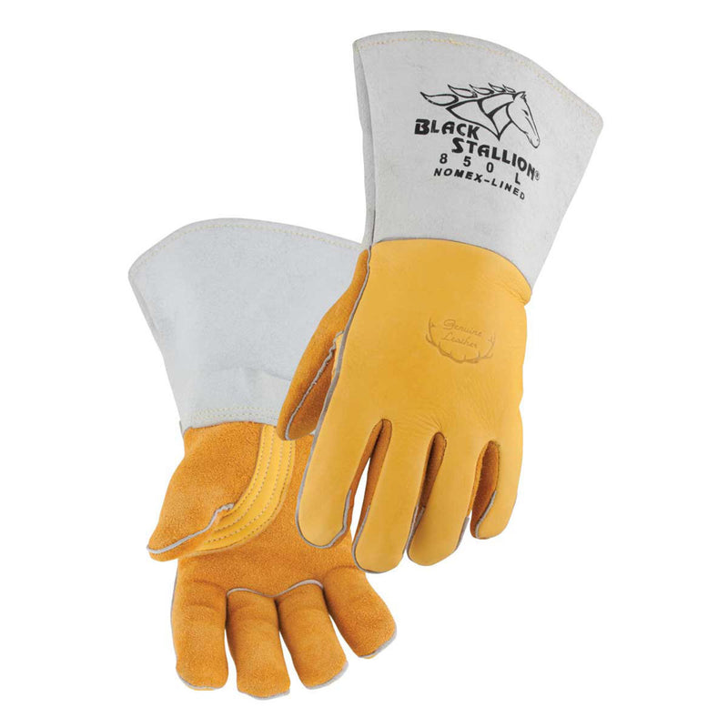 Black Stallion 850 Premium Grain Elkskin Stick Welding Gloves with Nomex Lined Back, Yellow, view 8 of 11