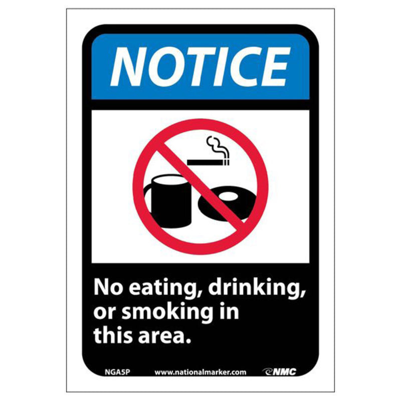 Notice No Eating Drinking or Smoking In This Area Graphic 10x7 Pressure Sensitive Vinyl Sign, view 1 of 1