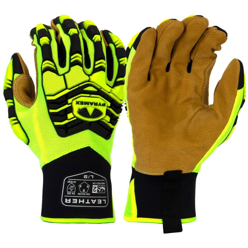 Pyramex GL805HT Leather Palm Level 2 Impact Gloves, Hi-Vis Green, view 1 of 3