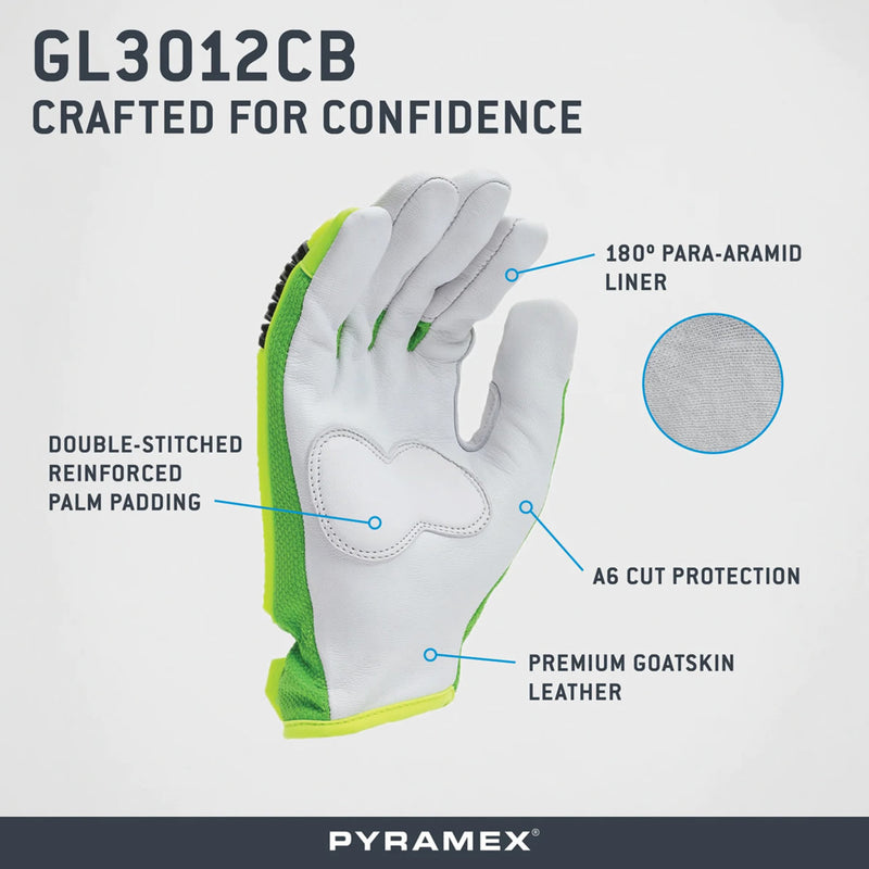 Pyramex GL3012CB Premium Goatskin Leather Driver Para-Aramid A6 Cut Gloves, Hi-Vis Lime, view 4 of 7