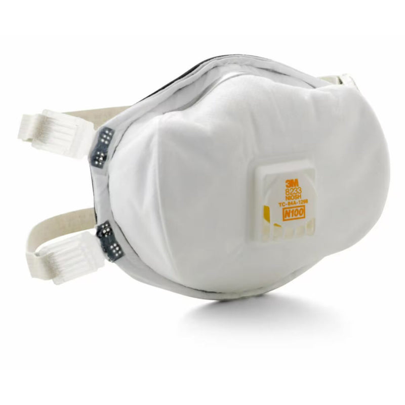 3M 8233 N100 Industrial Respirator with Valve, USA Made, White, view 3 of 3