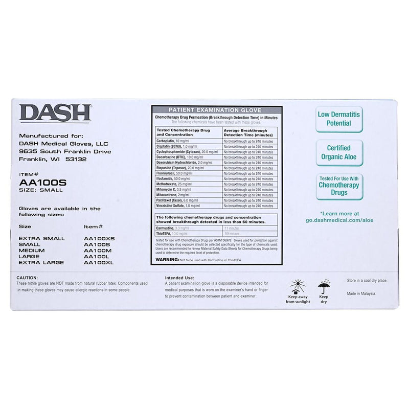 DASH Alasta Aloe Nitrile Exam Grade Disposable Gloves, Chemo Tested, Green, 3.9 mil, Box of 100, view 14 of 14