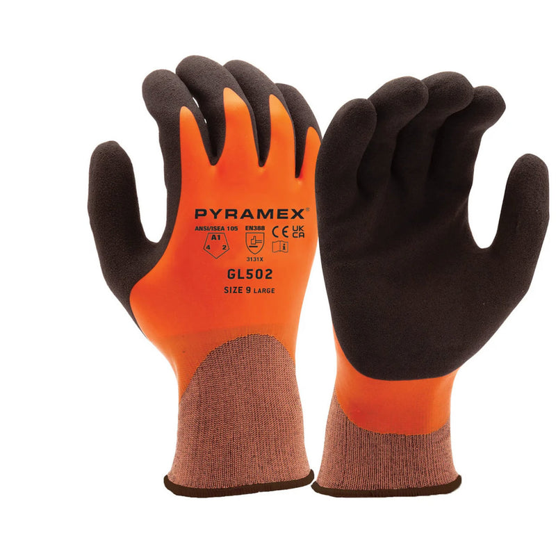 Pyramex GL502 Water Resistant Sandy Latex Double Dipped Gloves, Hi-Vis Orange, view 1 of 2