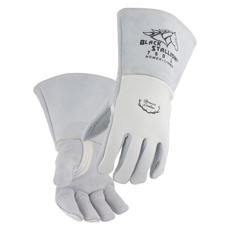 Black Stallion 750 Pearl White Premium Grain Elkskin Stick Welding Gloves with Nomex Lined Back, White, view 1 of 4