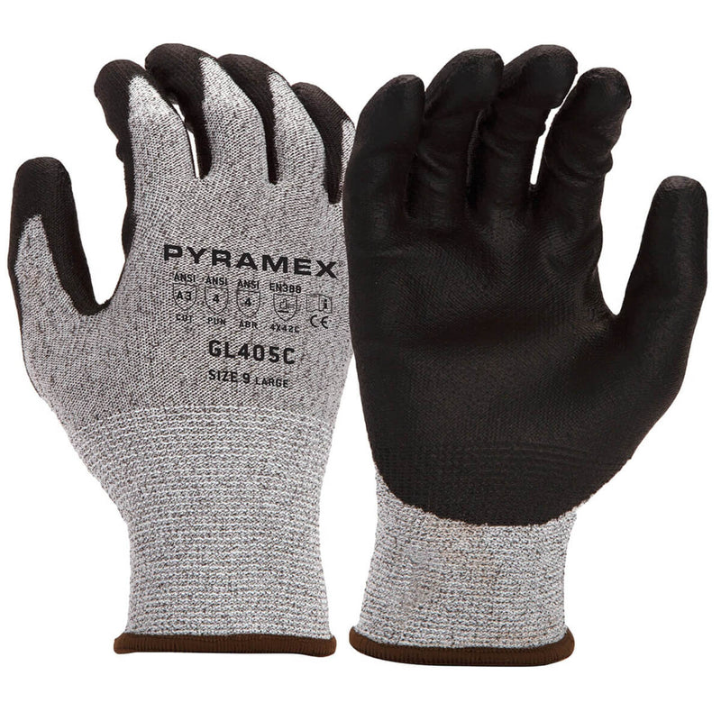 Pyramex GL405C A3 Cut Polyurethane Dipped Gloves, Gray, view 1 of 3