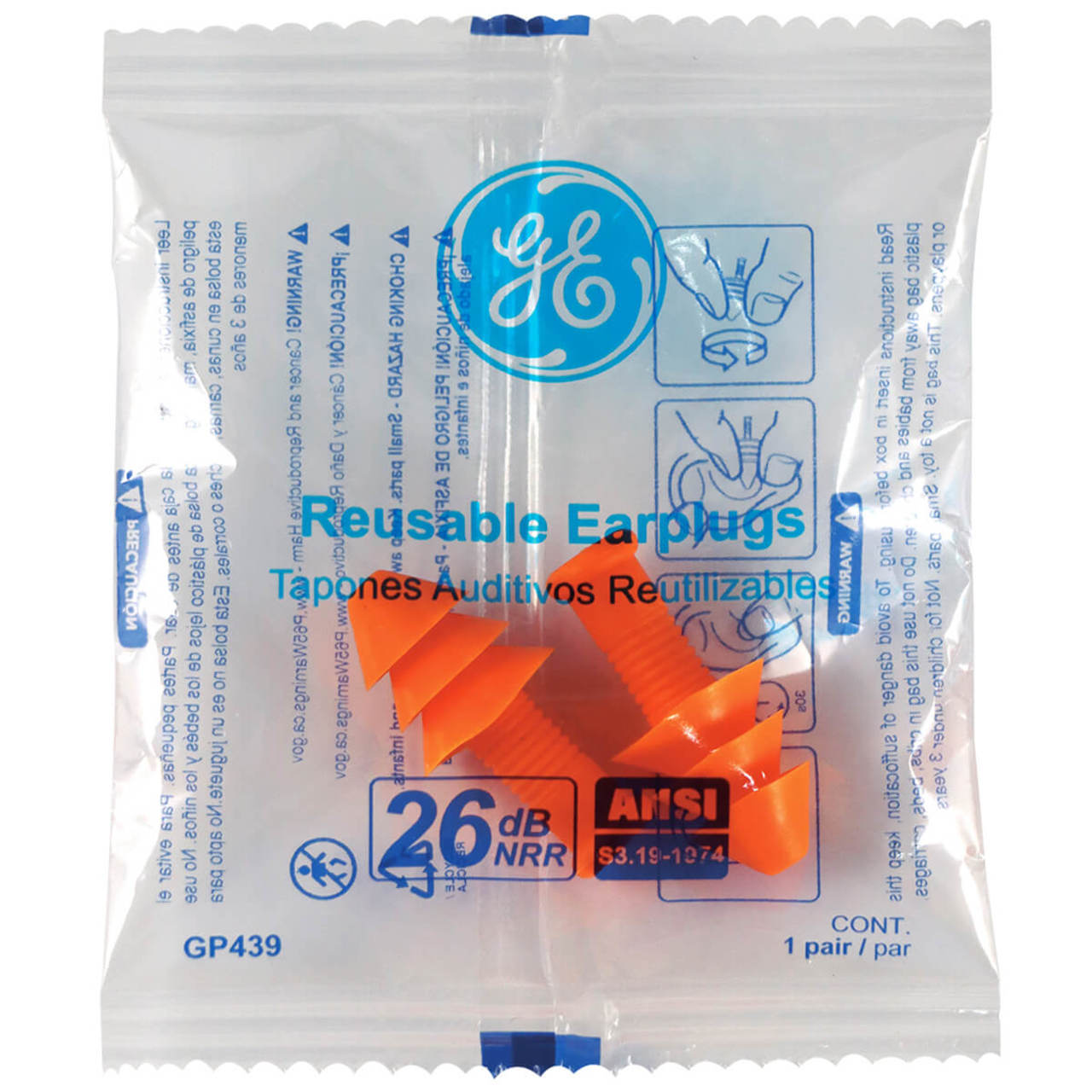General Electric 26 dB Christmas Tree Silicone Earplugs, GP439, 200 Pair, Orange General Electric 26 dB Christmas Tree Silicone Earplugs, GP439, 200 Pair, Orange