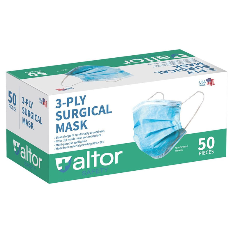 Altor Safety Surgical Mask 62222, 3-Ply ASTM Level 2, USA Made, Blue, Box of 50, view 1 of 2