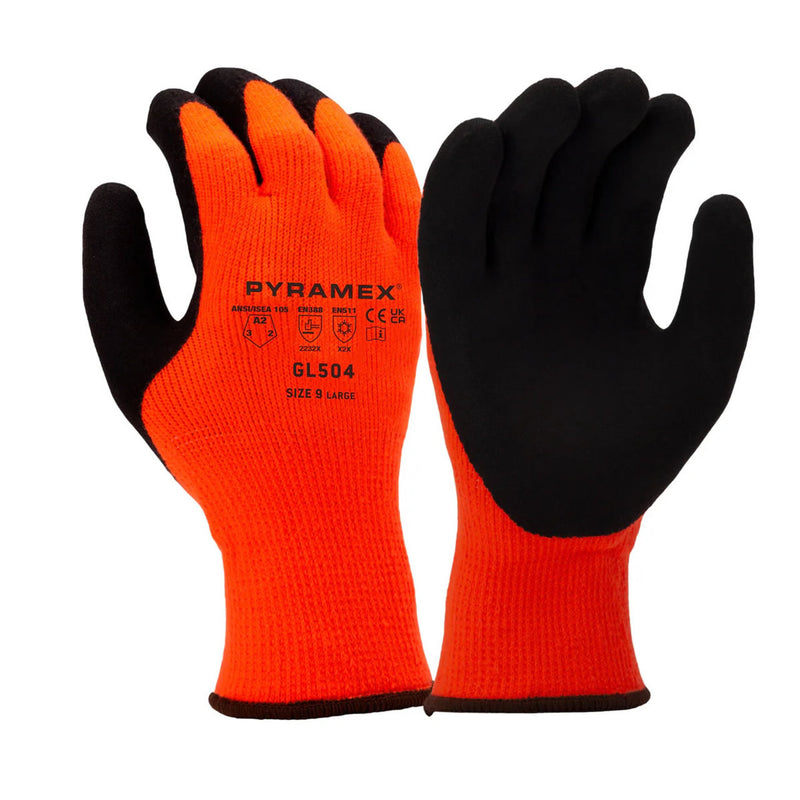 Pyramex GL504 Insulated A2 Cut Latex Dipped Gloves, Hi-Vis Orange, view 1 of 3