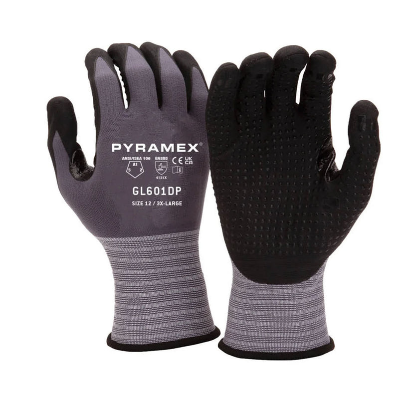 Pyramex GL601DP Dotted Micro Foam Nitrile Dipped Gloves, Gray, view 1 of 3