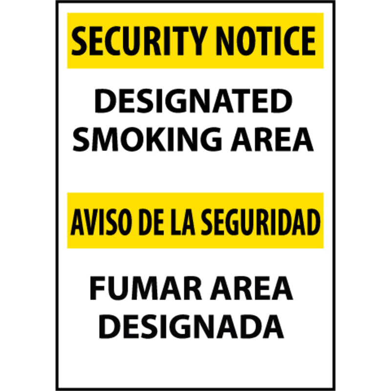 Misc, Designated Smoking Area Bilingual, 14x10, Rigid Plastic Sign, view 1 of 1