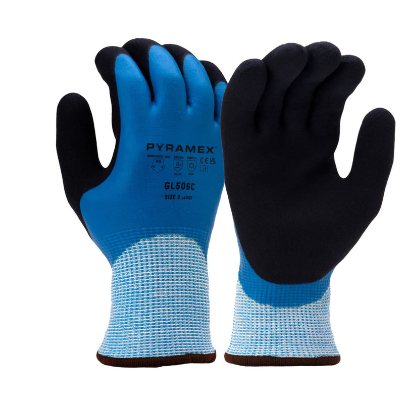 Pyramex GL506C Insulated A5 Cut Double Dipped Sandy Latex Coated Gloves, Blue, view 1 of 3