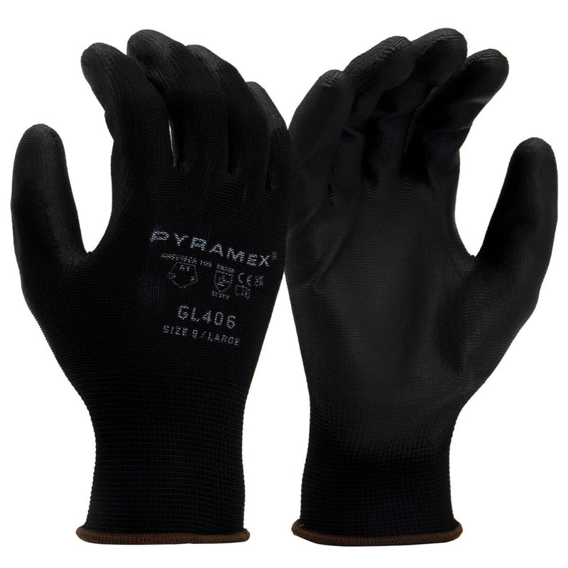Pyramex GL406 A1 Cut Polyurethane Dipped Gloves, Black, view 1 of 3