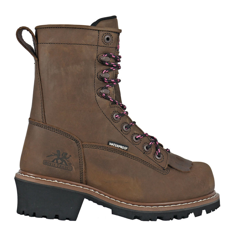 Moxie Trades Women's Mareen 8" Logger Waterproof Composite Toe Boots, MT28028, Brown, view 2 of 8