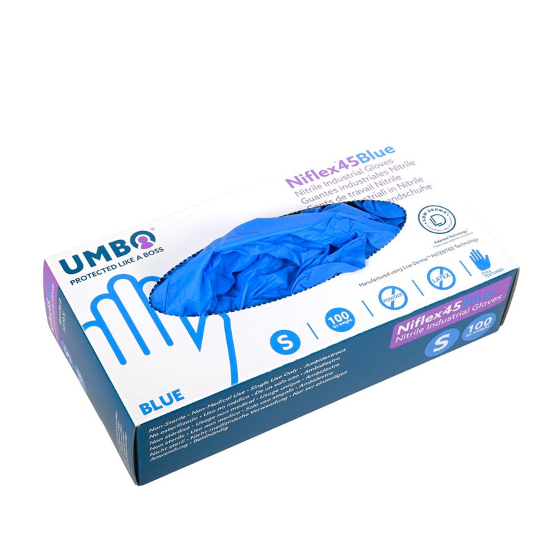 UMBO Niflex45 Nitrile Disposable Gloves, 4.5 mil, Blue, Box of 100, view 6 of 9