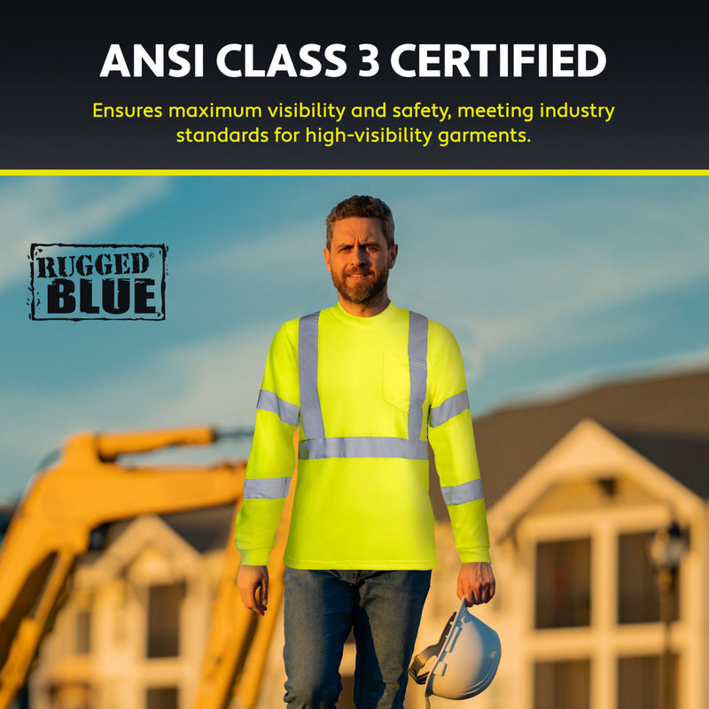 Rugged Blue Type R Class 3 Hi-Vis Long Sleeve Shirt, Hi-Vis Yellow, view 3 of 8