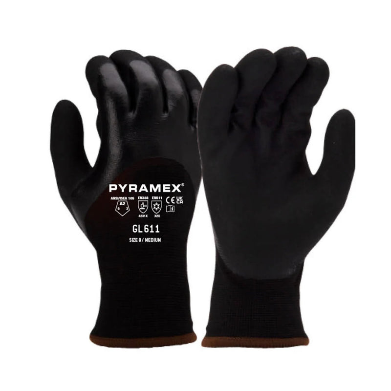 Pyramex GL611 Insulated A2 Cut Double Dipped Nitrile Coated Gloves, Black, view 1 of 3
