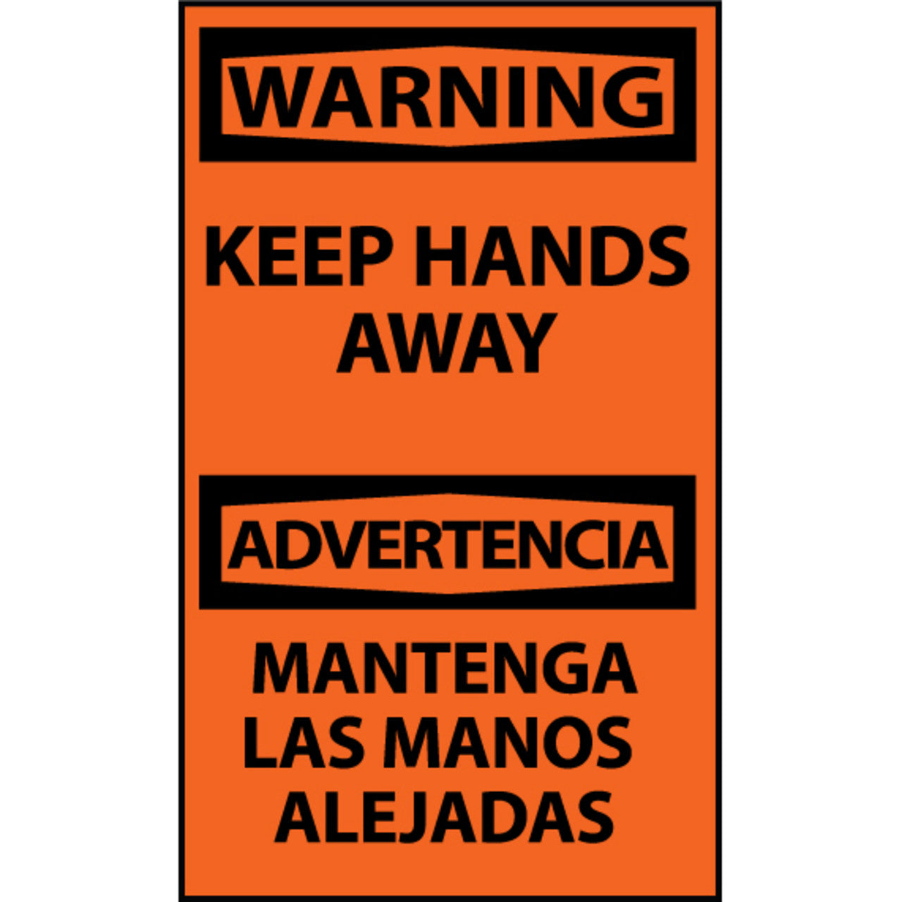Warning, Keep Hands Away Bilingual, 5x3, Pressure Sensitive Vinyl Machine Label