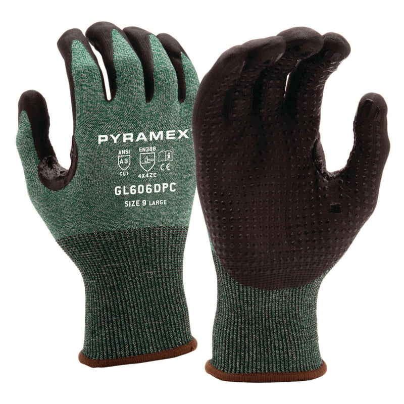 Pyramex GL606DPC A3 Cut Micro-Foam Dotted Nitrile Coated Gloves, Green, view 1 of 2