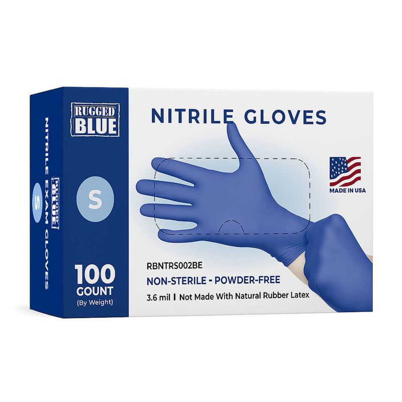 Disposable Nitrile Exam Gloves, 3.6 mil, Made in USA, Blue, Box of 100, view 1 of 4