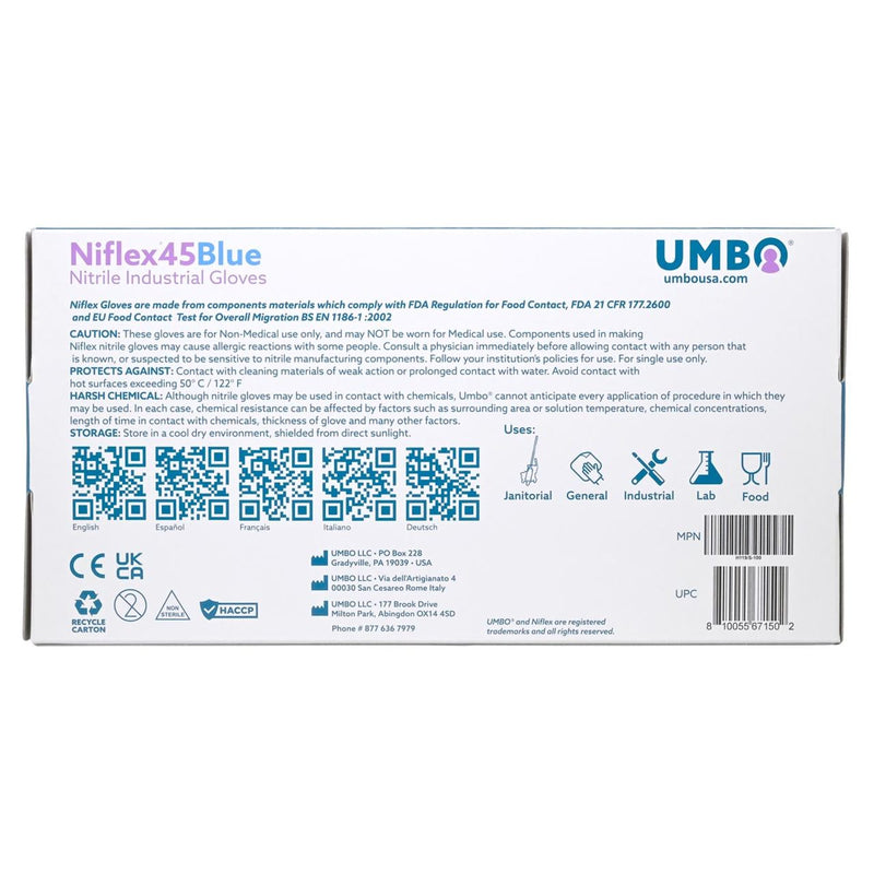 UMBO Niflex45 Nitrile Disposable Gloves, 4.5 mil, Blue, Box of 100, view 8 of 9
