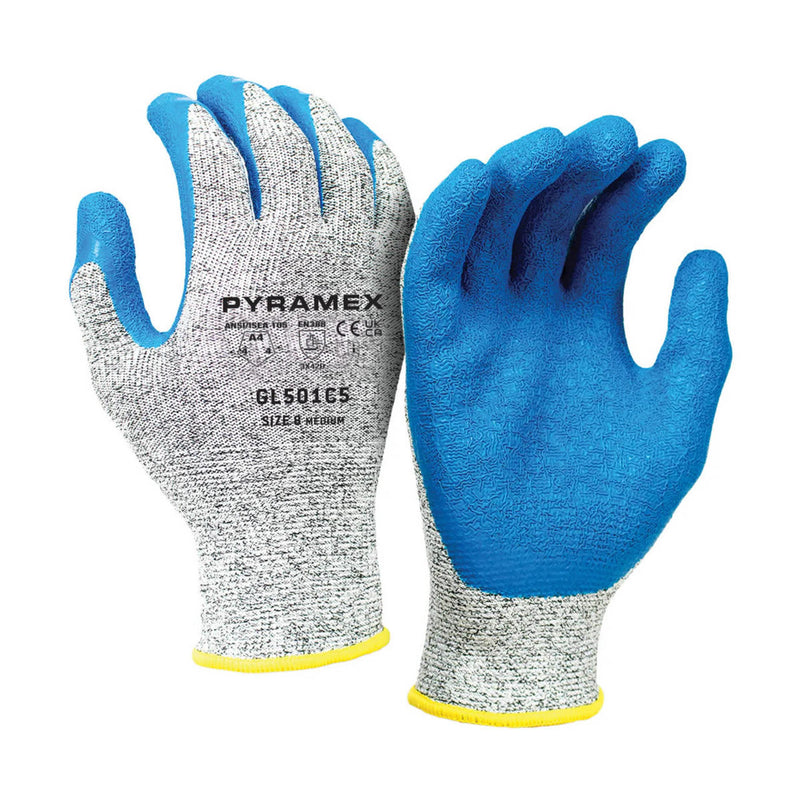 Pyramex GL501C5 A4 Cut Crinkle Latex Dipped Gloves, Gray, view 1 of 3