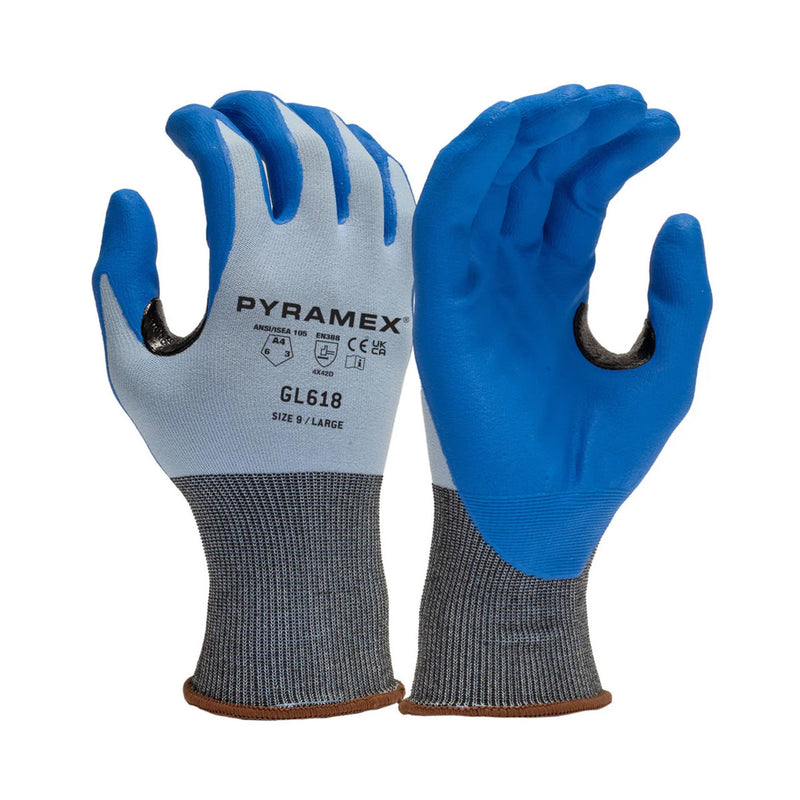 Pyramex GL618 A1 Cut Micro-Foam Nitrile Dipped Gloves, Blue, view 1 of 3